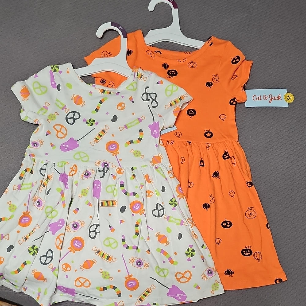 Cat & Jack Kids Dress Set - Orange and White with Fun Prints
